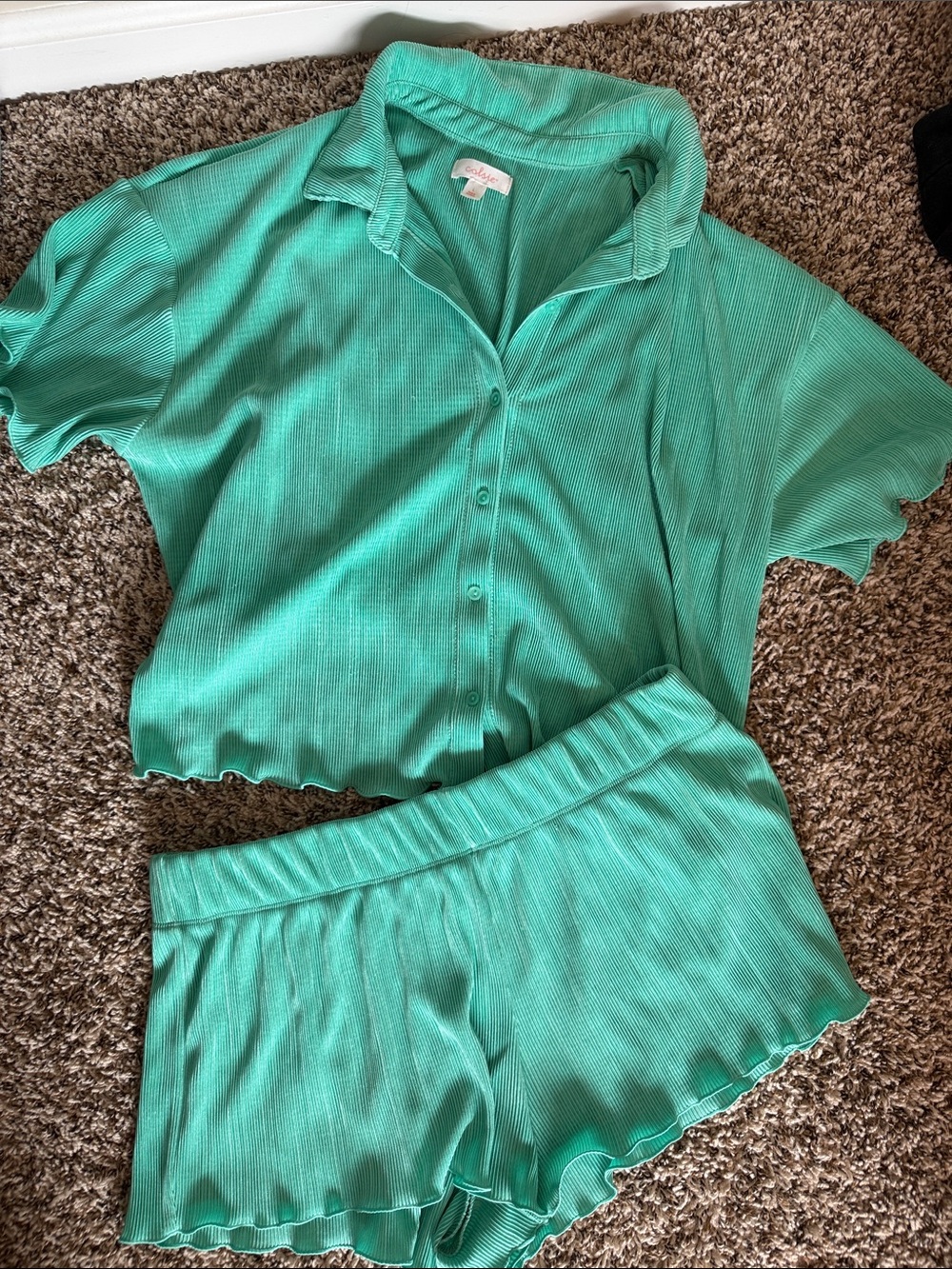Colsie Mint Green Ribbed Short Sleeve Pajama Set
